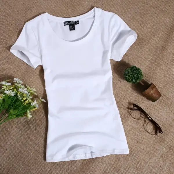 Women’s Slim Fit Cotton T-Shirt - Soft Essential Short Sleeve Basic Tee