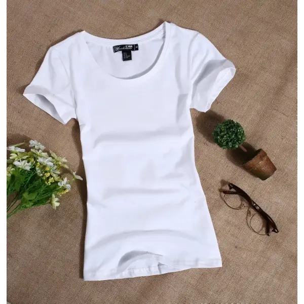 Women’s Slim Fit Cotton T-Shirt - Soft Essential Short Sleeve Basic Tee - White O / L