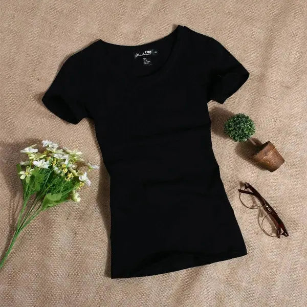 Women’s Slim Fit Cotton T-Shirt - Soft Essential Short Sleeve Basic Tee