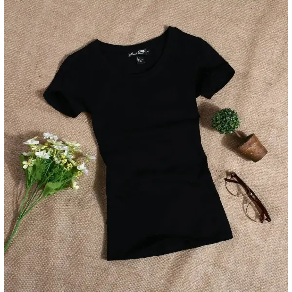 Women’s Slim Fit Cotton T-Shirt - Soft Essential Short Sleeve Basic Tee - Black O / M