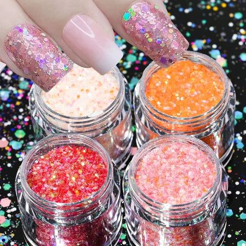Multi-Box Holographic Nail Glitter Set - Gold Bottle DIY Flake & Mermaid Sequins - Himpall
