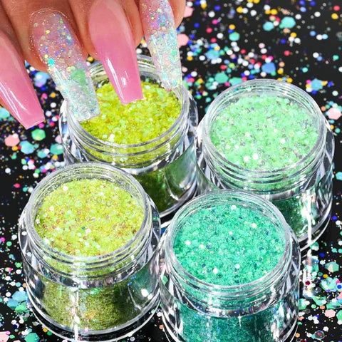 Multi-Box Holographic Nail Glitter Set - Gold Bottle DIY Flake & Mermaid Sequins - Himpall
