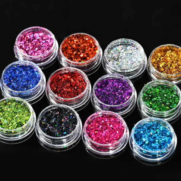 Multi-Box Holographic Nail Glitter Set - Gold Bottle DIY Flake & Mermaid Sequins - Himpall