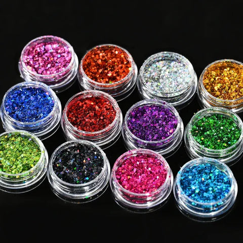Multi-Box Holographic Nail Glitter Set - Gold Bottle DIY Flake & Mermaid Sequins - Himpall