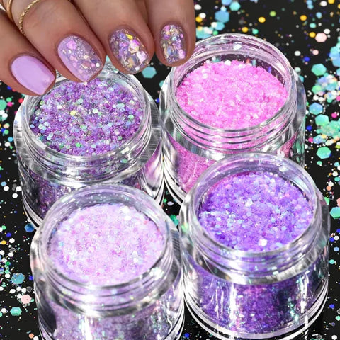 Multi-Box Holographic Nail Glitter Set - Gold Bottle DIY Flake & Mermaid Sequins - Himpall
