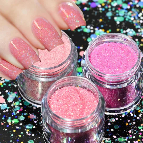 Multi-Box Holographic Nail Glitter Set - Gold Bottle DIY Flake & Mermaid Sequins - Himpall