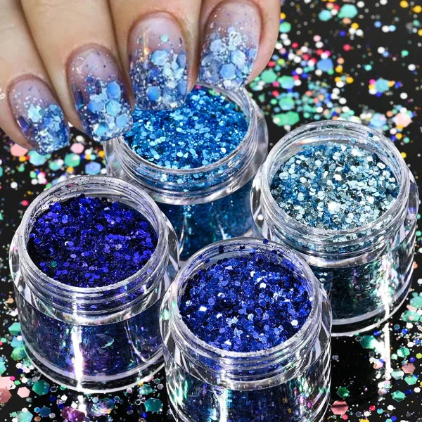 Multi-Box Holographic Nail Glitter Set - Gold Bottle DIY Flake & Mermaid Sequins - Himpall