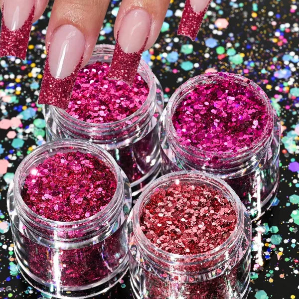 Multi-Box Holographic Nail Glitter Set - Gold Bottle DIY Flake & Mermaid Sequins - Himpall