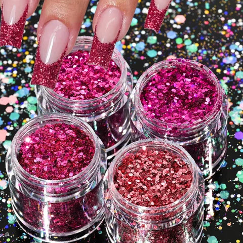 Multi-Box Holographic Nail Glitter Set - Gold Bottle DIY Flake & Mermaid Sequins - Himpall