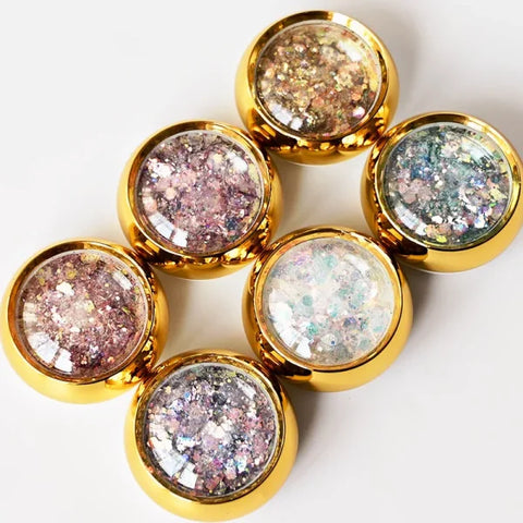 Multi-Box Holographic Nail Glitter Set - Gold Bottle DIY Flake & Mermaid Sequins - Himpall