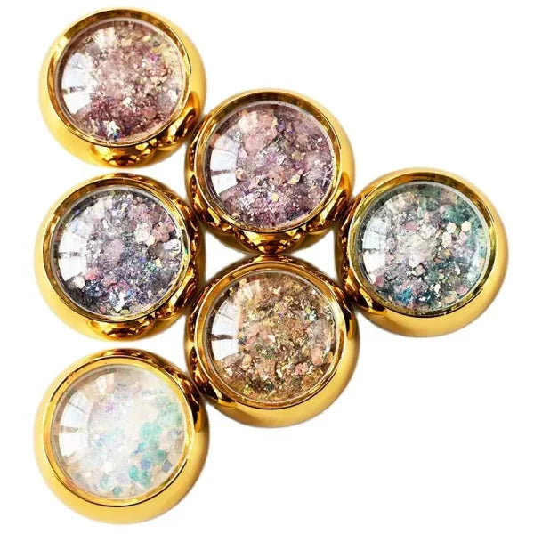 Multi-Box Holographic Nail Glitter Set - Gold Bottle DIY Flake & Mermaid Sequins - Himpall