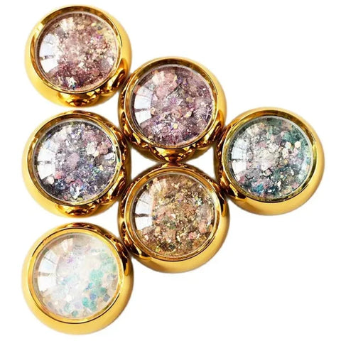 Multi-Box Holographic Nail Glitter Set - Gold Bottle DIY Flake & Mermaid Sequins - Himpall