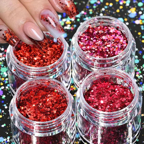 Multi-Box Holographic Nail Glitter Set - Gold Bottle DIY Flake & Mermaid Sequins - Himpall