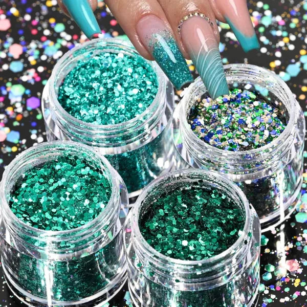 Multi-Box Holographic Nail Glitter Set - Gold Bottle DIY Flake & Mermaid Sequins - Himpall