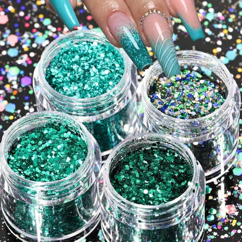 Multi-Box Holographic Nail Glitter Set - Gold Bottle DIY Flake & Mermaid Sequins - Himpall