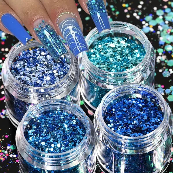 Multi-Box Holographic Nail Glitter Set - Gold Bottle DIY Flake & Mermaid Sequins - Himpall