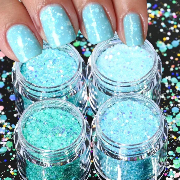 Multi-Box Holographic Nail Glitter Set - Gold Bottle DIY Flake & Mermaid Sequins - Himpall