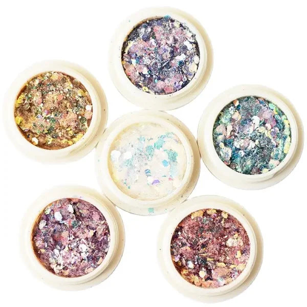 Multi-Box Holographic Nail Glitter Set - Gold Bottle DIY Flake & Mermaid Sequins - Himpall