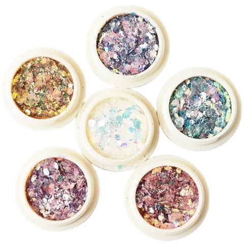 Multi-Box Holographic Nail Glitter Set - Gold Bottle DIY Flake & Mermaid Sequins - Himpall
