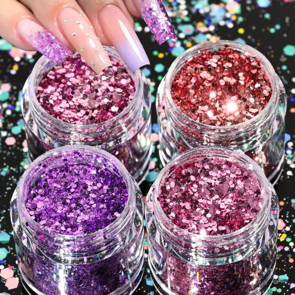 Multi-Box Holographic Nail Glitter Set - Gold Bottle DIY Flake & Mermaid Sequins - Himpall