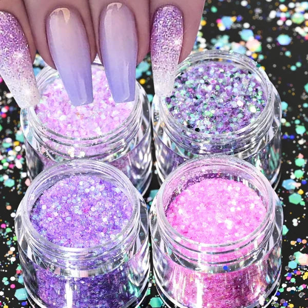 Multi-Box Holographic Nail Glitter Set - Gold Bottle DIY Flake & Mermaid Sequins - Himpall