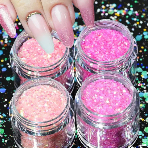 Multi-Box Holographic Nail Glitter Set - Gold Bottle DIY Flake & Mermaid Sequins - Himpall