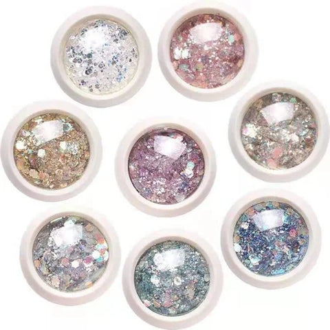 Multi-Box Holographic Nail Glitter Set - Gold Bottle DIY Flake & Mermaid Sequins - Himpall