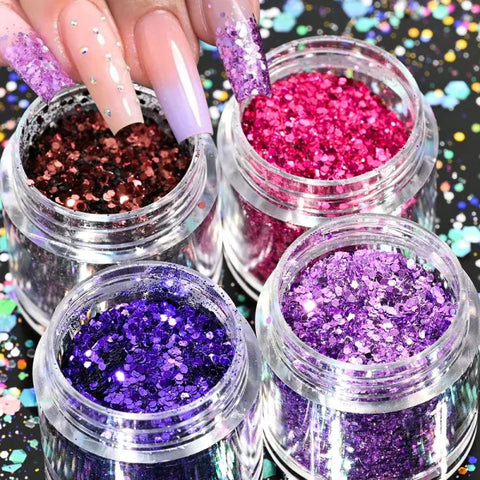 Multi-Box Holographic Nail Glitter Set - Gold Bottle DIY Flake & Mermaid Sequins - Himpall