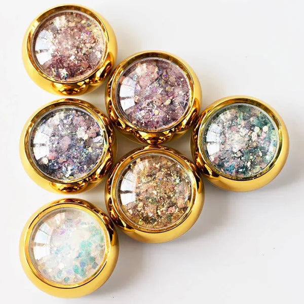 Multi-Box Holographic Nail Glitter Set - Gold Bottle DIY Flake & Mermaid Sequins - Himpall