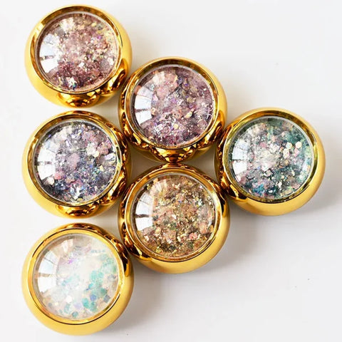 Multi-Box Holographic Nail Glitter Set - Gold Bottle DIY Flake & Mermaid Sequins - Himpall