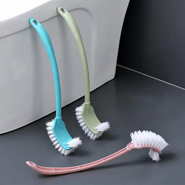 Multi-function Double Head Clean Toilet Brush Soft Hair Plastic Curved Brush Bathroom Cleaning Long Handle Corner Brush