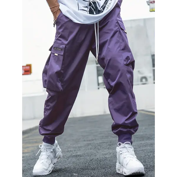 Multi-pocket Cargo Pants Men’s Casual Hip-Hop Drawstring Trousers Outdoor Streetwear Sports Pant - Purple / 3XL - None