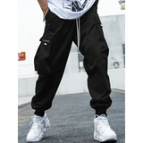Multi-pocket Cargo Pants Men’s Casual Hip-Hop Drawstring Trousers Outdoor Streetwear Sports Pant - Black / 3XL - None