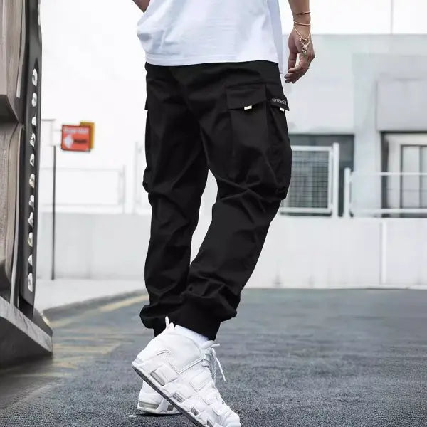 Multi-pocket Cargo Pants Men’s Casual Hip-Hop Drawstring Trousers Outdoor Streetwear Sports Pant - None