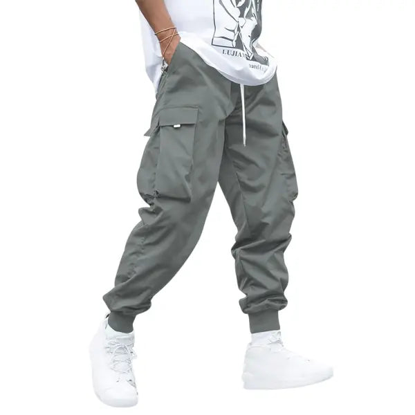 Multi-pocket Cargo Pants Men’s Casual Hip-Hop Drawstring Trousers Outdoor Streetwear Sports Pant - Dark Grey / 3XL