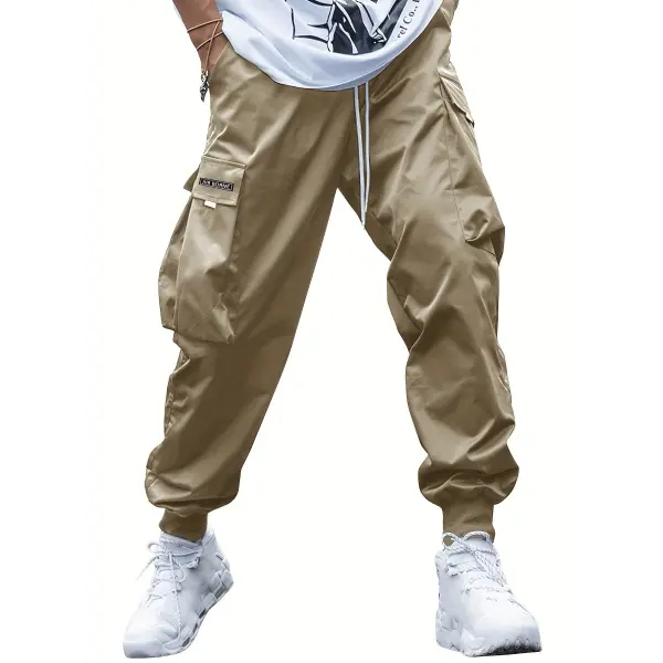 Multi-pocket Cargo Pants Men’s Casual Hip-Hop Drawstring Trousers Outdoor Streetwear Sports Pant - Khaki / 3XL - None