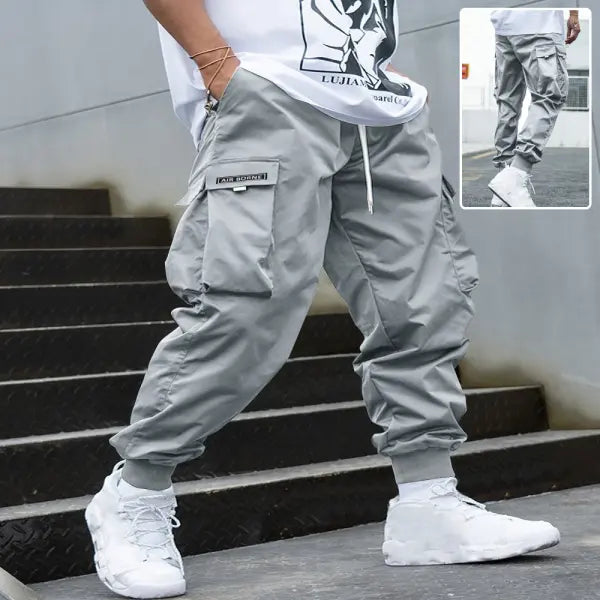 Multi-pocket Cargo Pants Men’s Casual Hip-Hop Drawstring Trousers Outdoor Streetwear Sports Pant - None