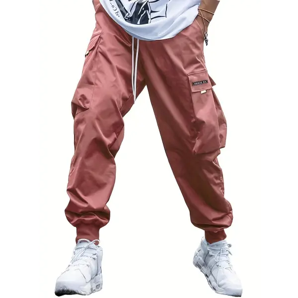 Multi-pocket Cargo Pants Men’s Casual Hip-Hop Drawstring Trousers Outdoor Streetwear Sports Pant - Coral / 3XL - None