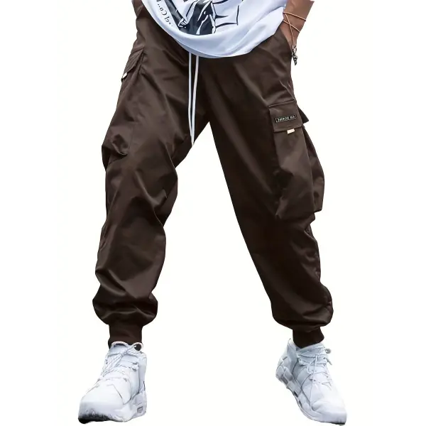 Multi-pocket Cargo Pants Men’s Casual Hip-Hop Drawstring Trousers Outdoor Streetwear Sports Pant - Dark Brown / 3XL