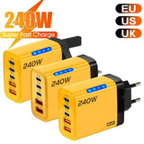 Fast charging USB charger fast 240W multi-port adapter for simultaneous device power