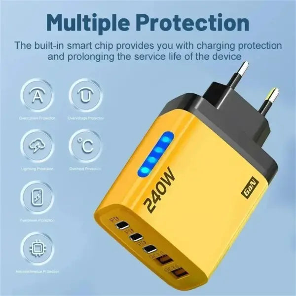 Fast charging USB charger fast 240W multi-port adapter for simultaneous device power