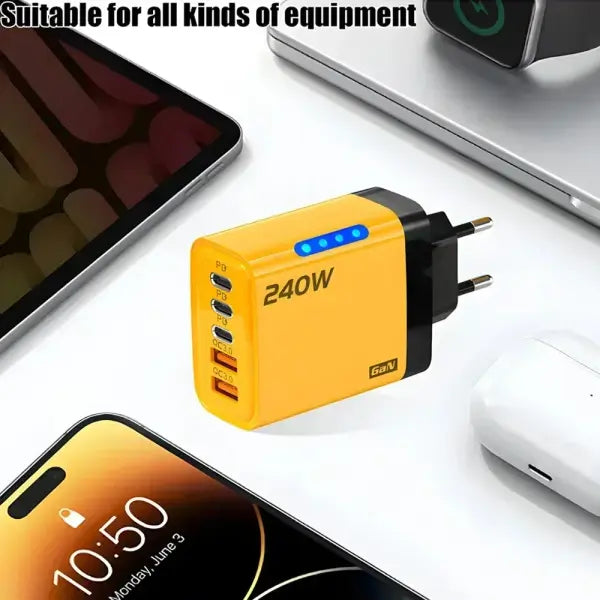 Fast charging USB charger fast 240W multi-port adapter for simultaneous device power