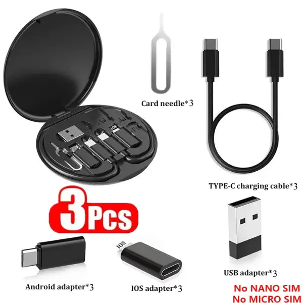 Multi USB Type Adapter Cable Kit 60W Charging Universal Set - 3PCS