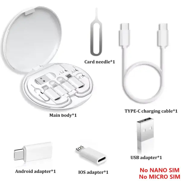 Multi USB Type Adapter Cable Kit 60W Charging Universal Set - WHITE