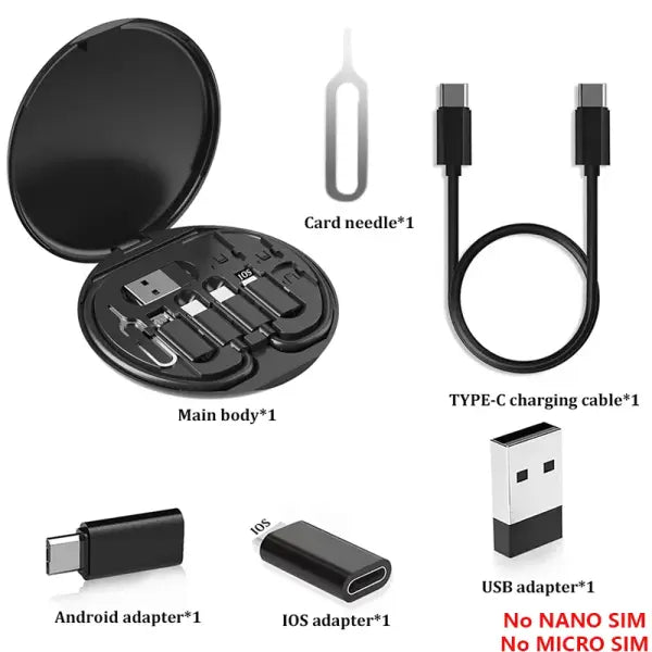 Multi USB Type Adapter Cable Kit 60W Charging Universal Set - black