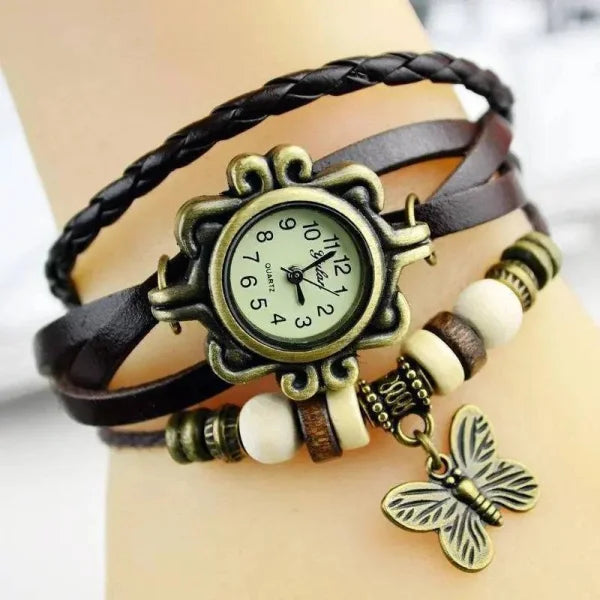Multicolor Leather Vintage Quartz Dress Watch for Stylish Elegance - Himpall
