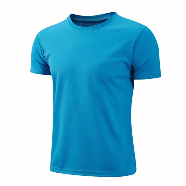 Multicolor Quick Dry Short Sleeve Sport T-Shirt for Fitness Training - Lake blue / S