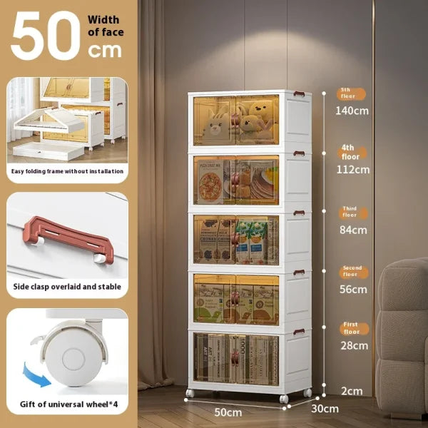 Multifunctional Folding Storage Cabinet – Stackable Closet Organizer with Wheels - 50cm wide 3 layers / CHINA