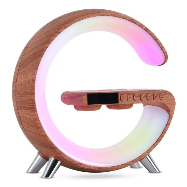 Multifunctional Wireless Charging Atmosphere Light and Bluetooth Speaker - Wood color / AU