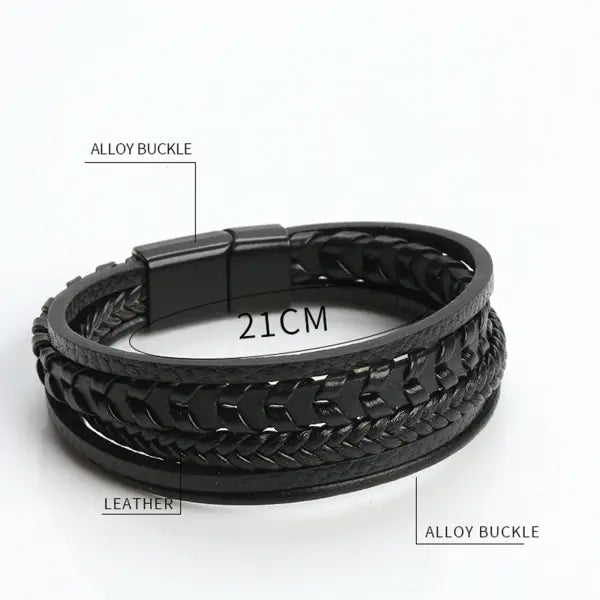 Multilayer Fashion Leather Bracelets for Men with Woven Alloy Accents